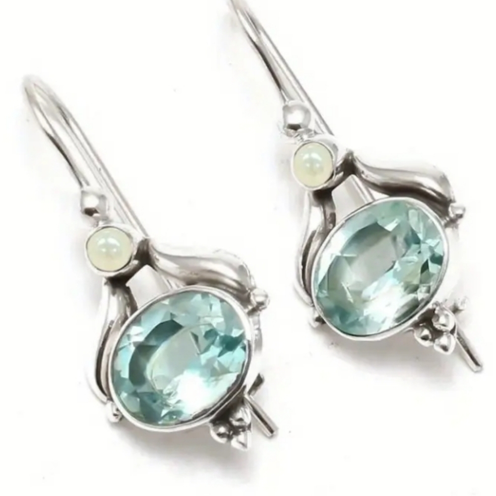 Elegant Silvertone and Blue Gemstone Earrings
